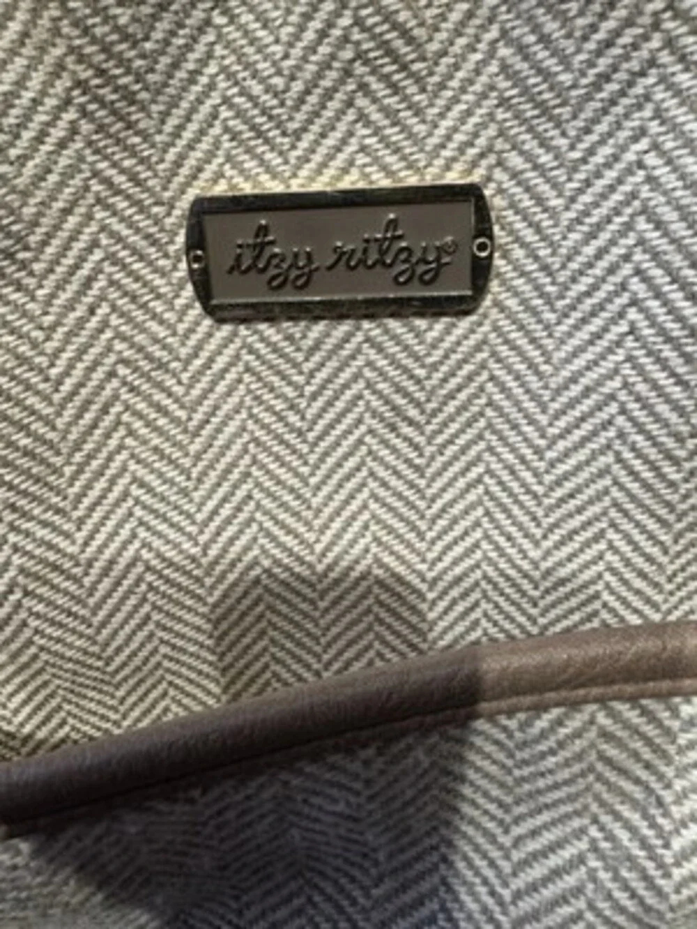 Itzy Ritzy Taupe Cream Faux Leather Chevron Diaper Backpack Bag with Pockets